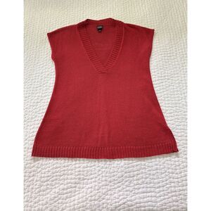 Eileen Fisher 100% Hemp Knit Sweater Vest Red V Neck Sleeveless Size S Lagenlook